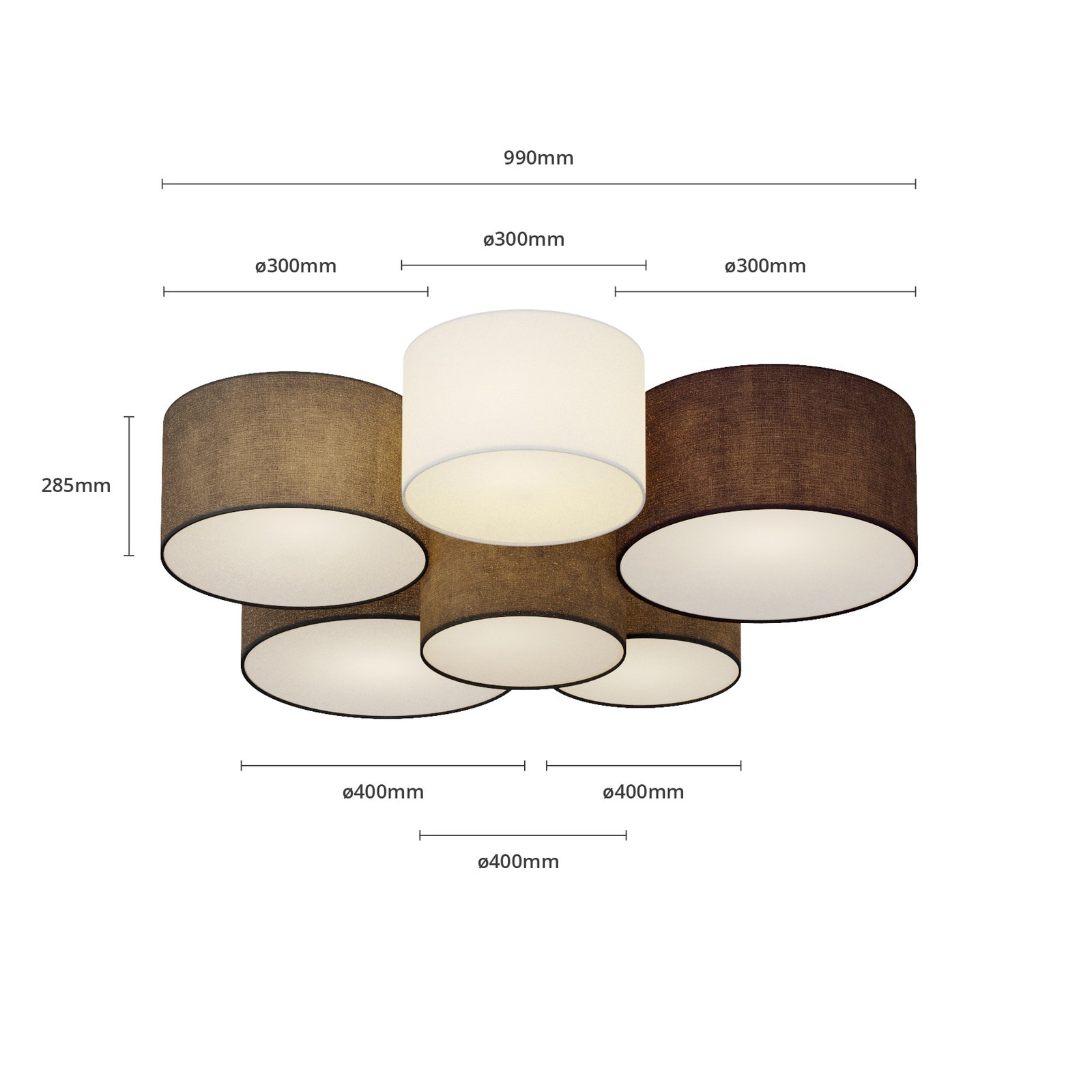 Laurenz 6 Ceiling Lamp Grey/White/Brown - Lindby