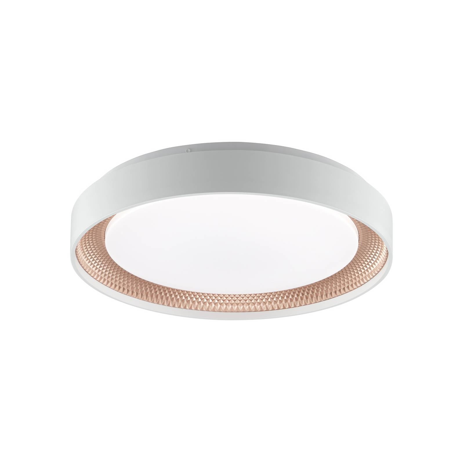Lampa sufitowa LED Waldo, biała/różowe złoto, Ø 38,5 cm, CCT, ściemniana.