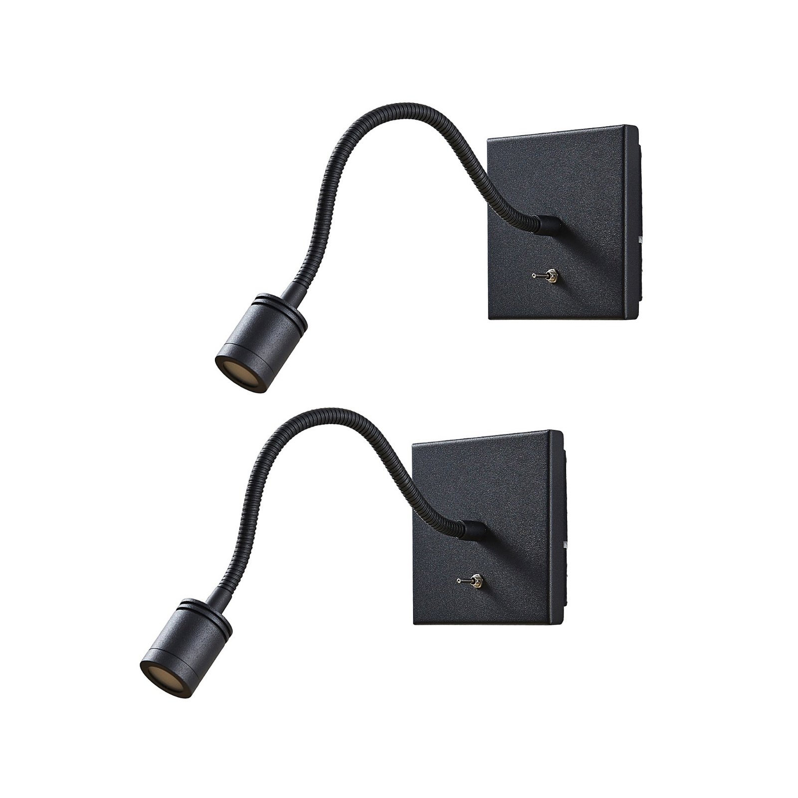 Lindby LED-Wandlampe Mayar, 2er, schwarz, Leselampe, 11 cm