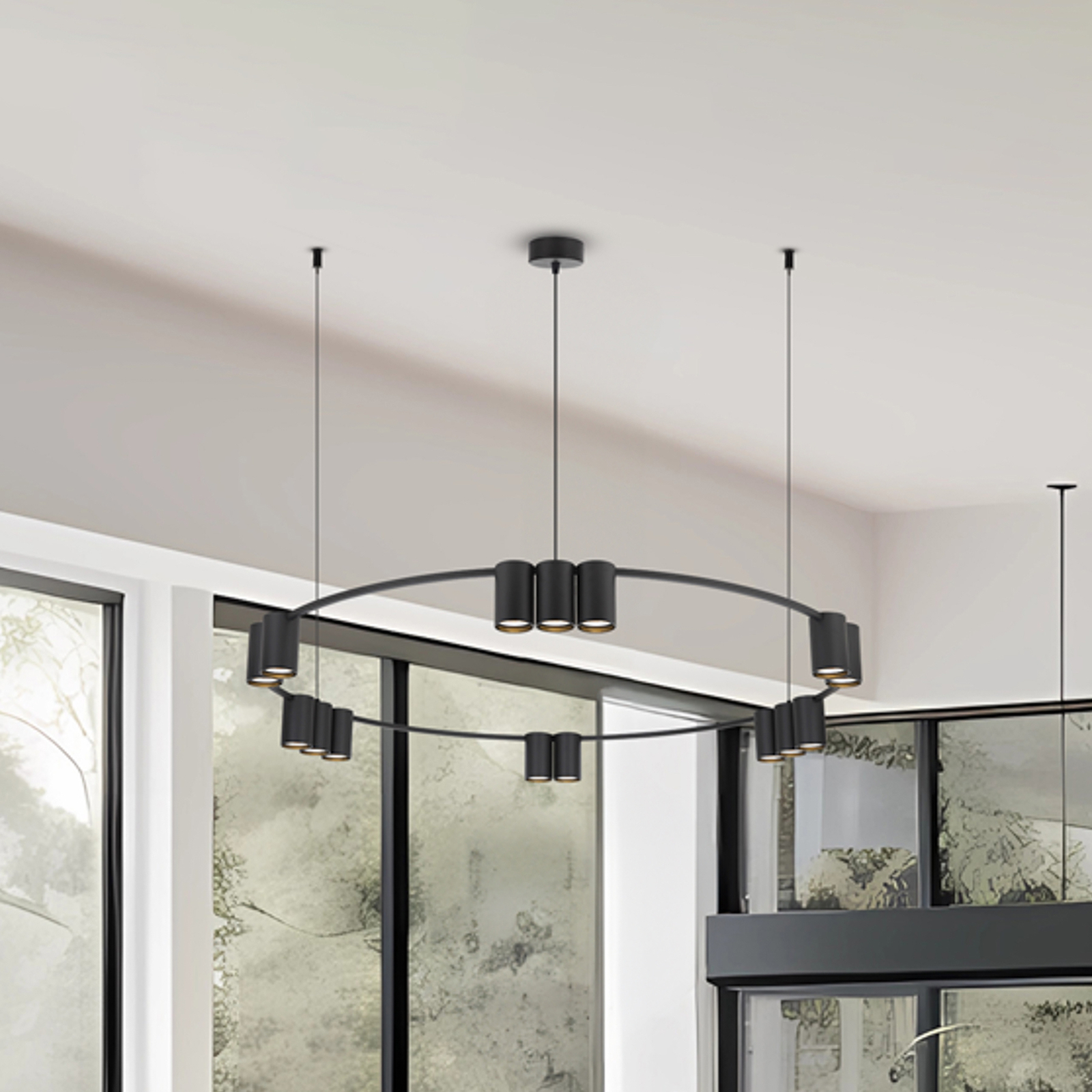 Genesis hængelampe, aluminium, sort, 15 x GU10, Ø 100 cm