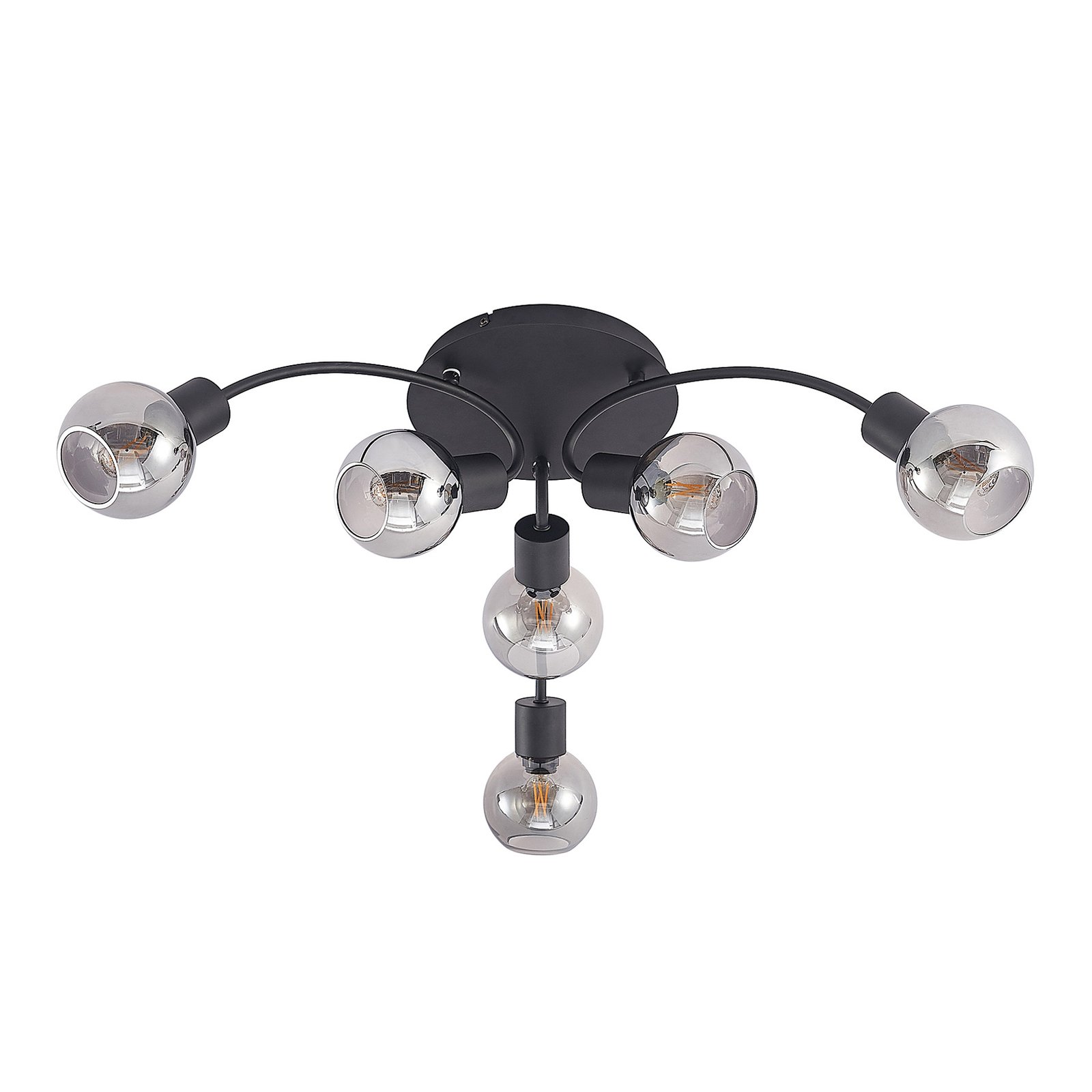 Lindby Eridia ceiling light, black, 6-bulb round