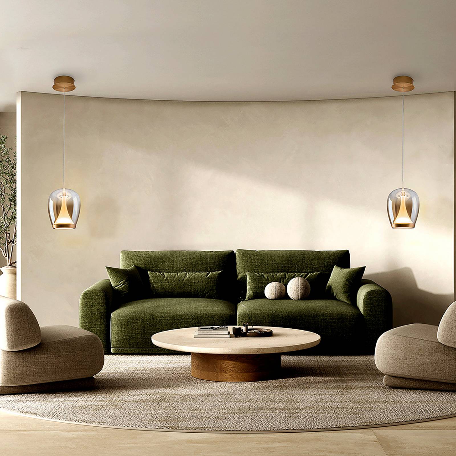 LED-Hängelampe Suspiro, Ø 18 cm, gold-/amberfarben, Glas günstig online kaufen