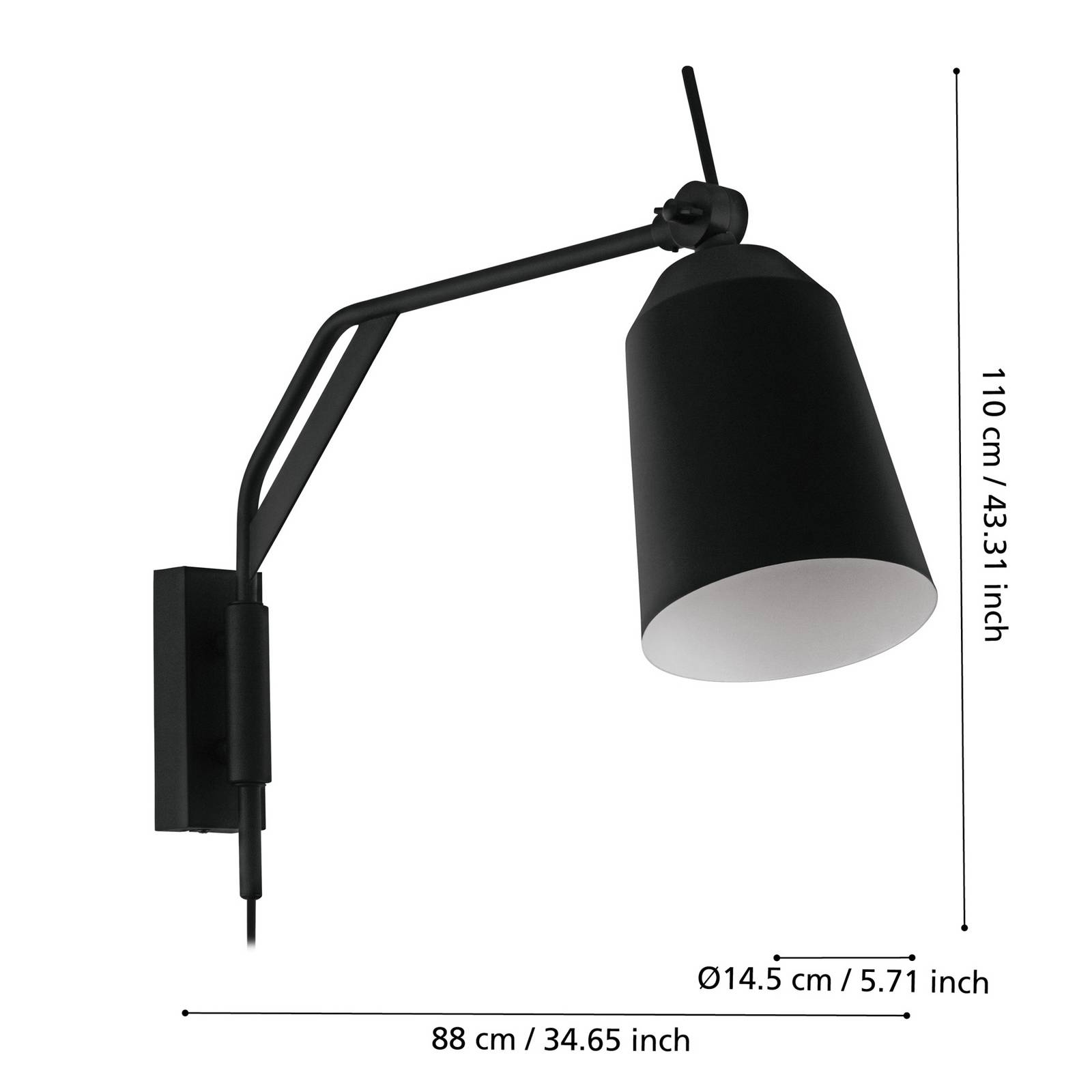  Eglo Eglo Loreto Wall Light In Black, Adjustable 