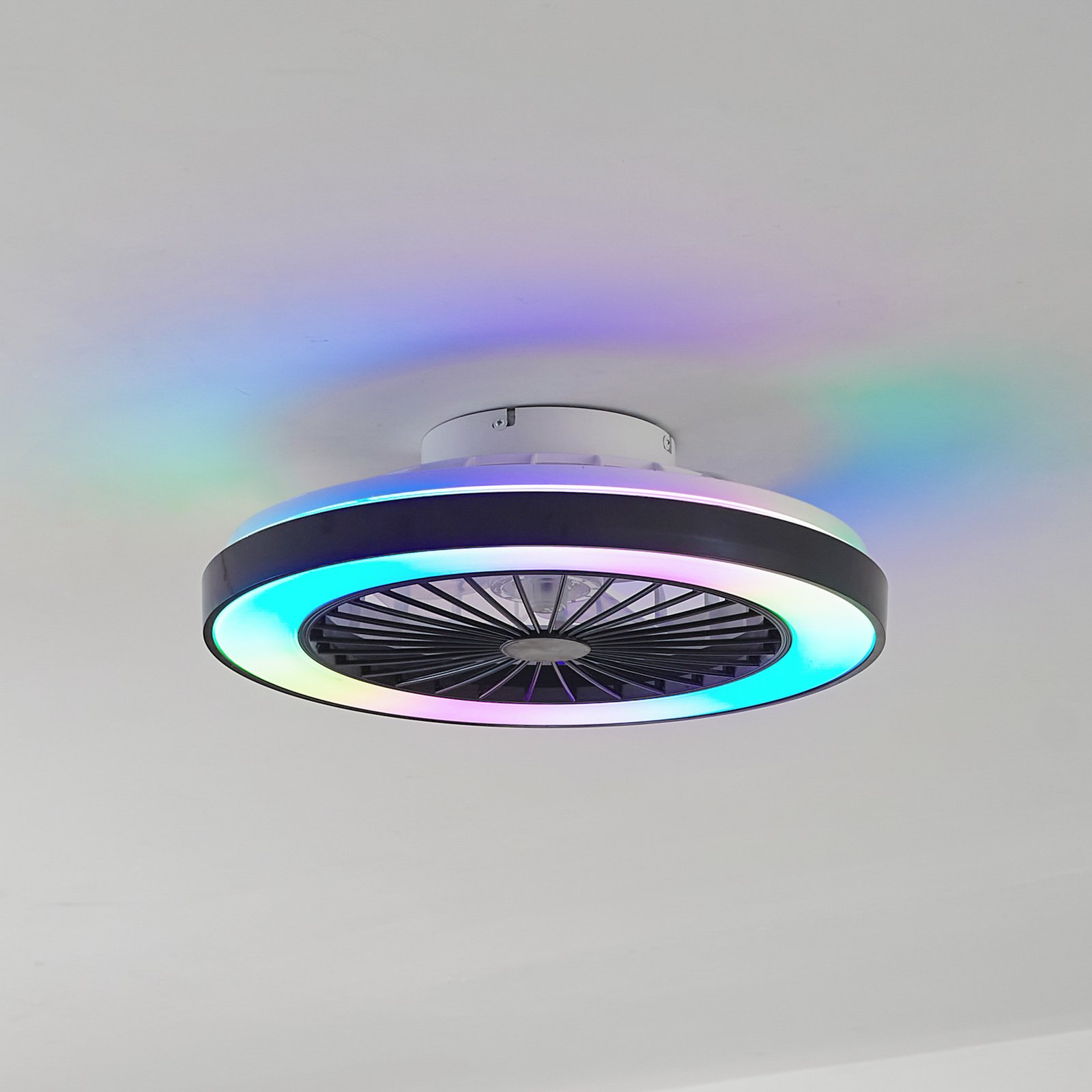 Stropný ventilátor Lindby LED Teleo, čierny, DC, tichý, Tuya