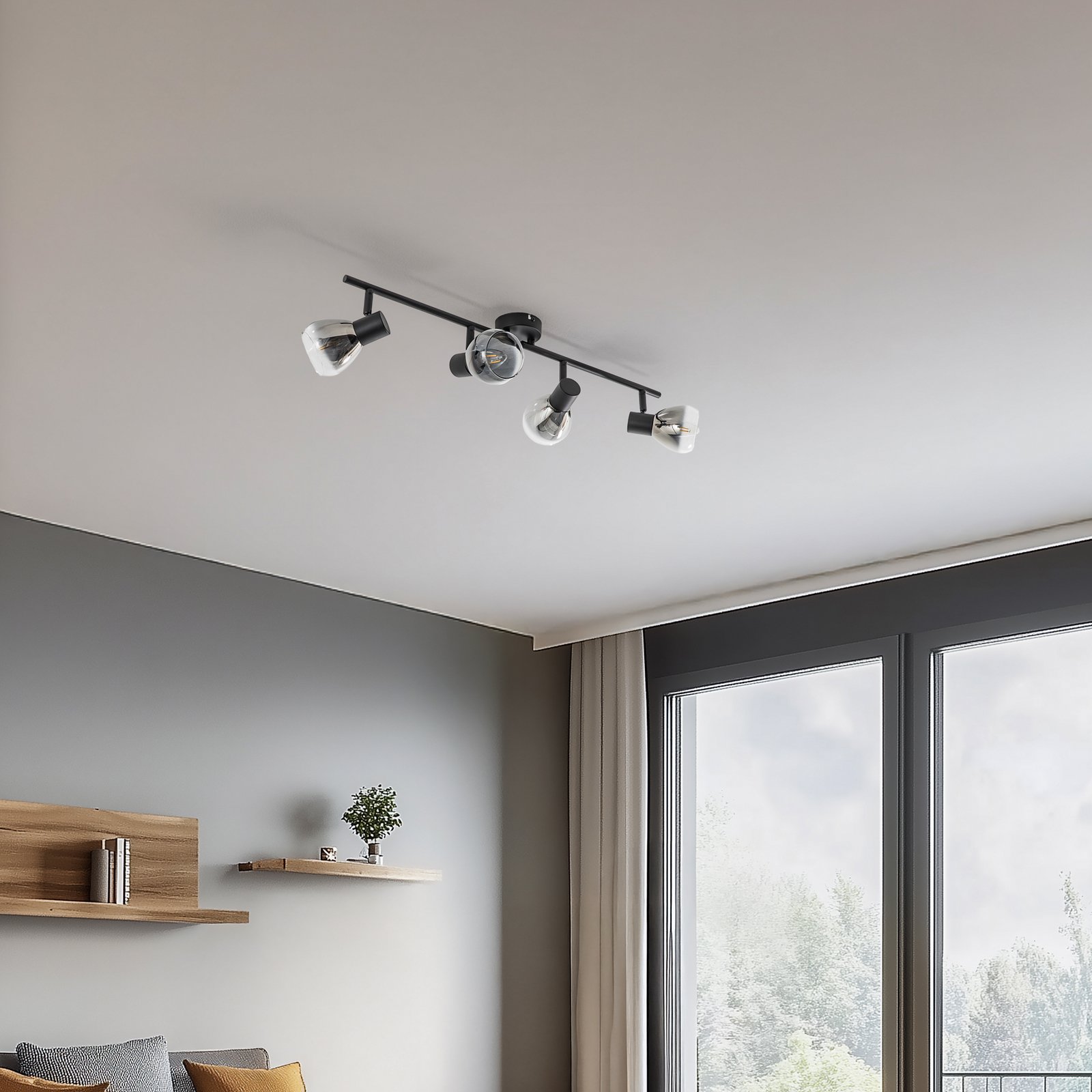 Plafonnier Lindby Pendura, à 4 lampes, noir, verre