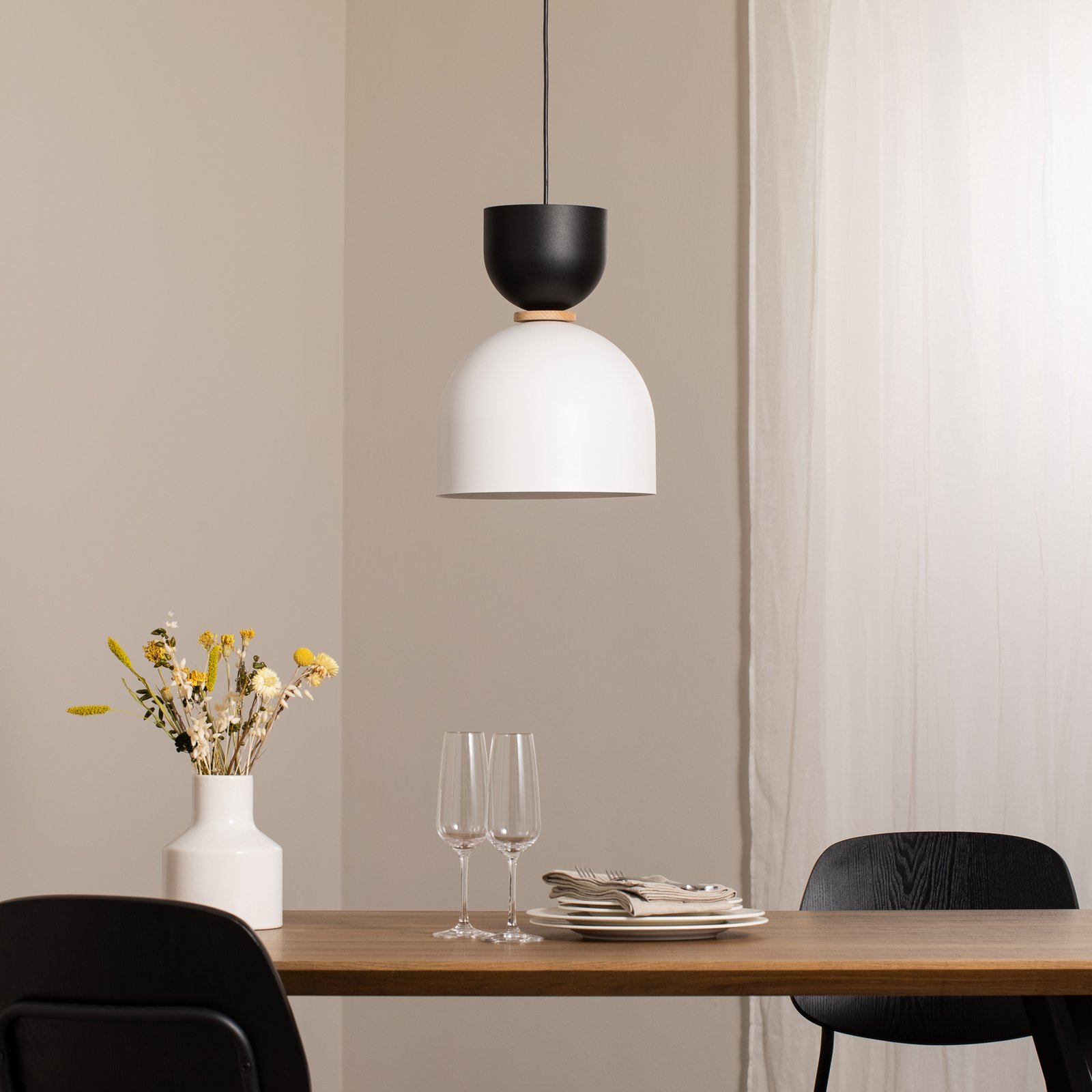 Lampada a sospensione Clementine, bianco/nero, a 1 luce, E27