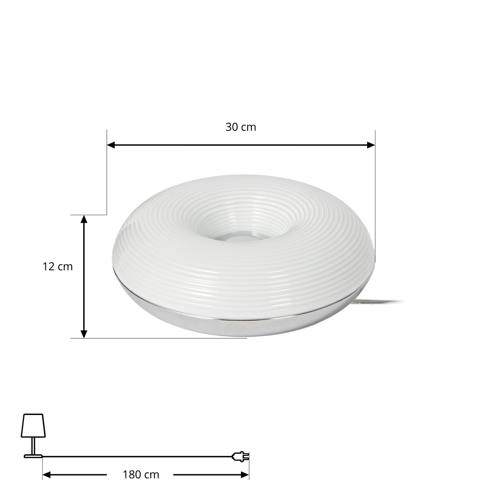 Lindby LED-Tischleuchte Fjora, weiß/chrom, Ø 30 cm, dimmbar