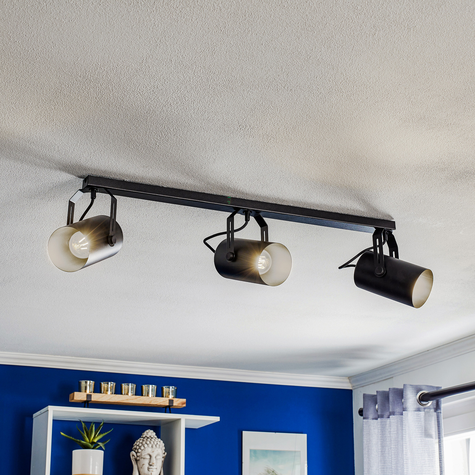Reflector ceiling spotlight, black, three-bulb