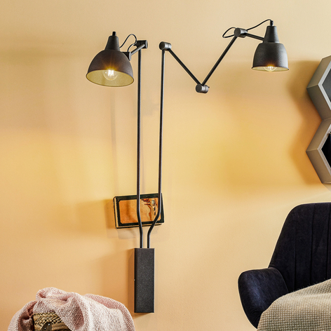 Wandlamp 814, verstelbaar, 2-lamps, grafiet
