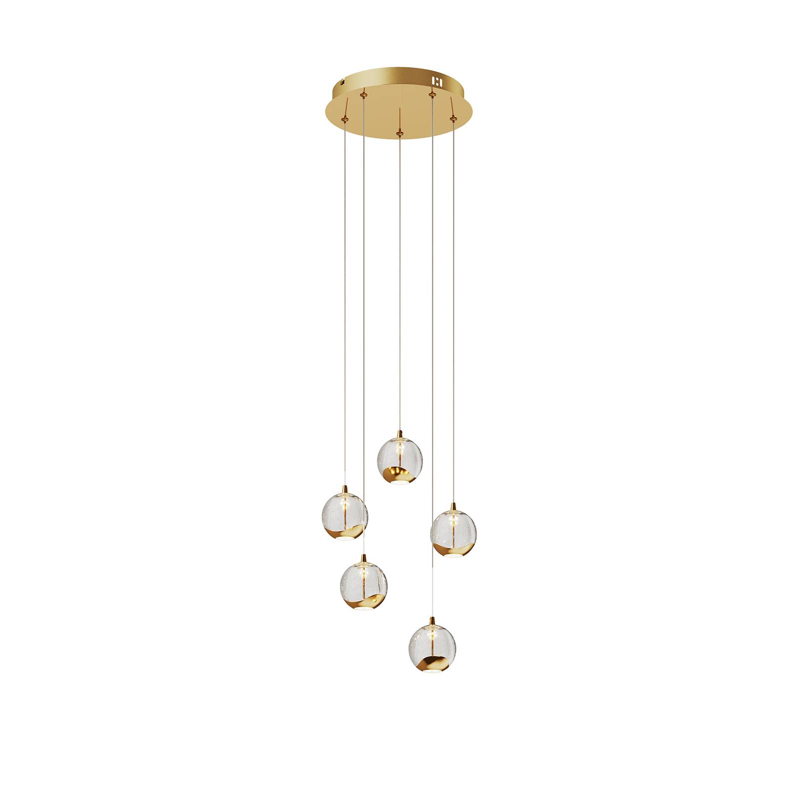 Suspension LED Hayley 5 lampes rond doré