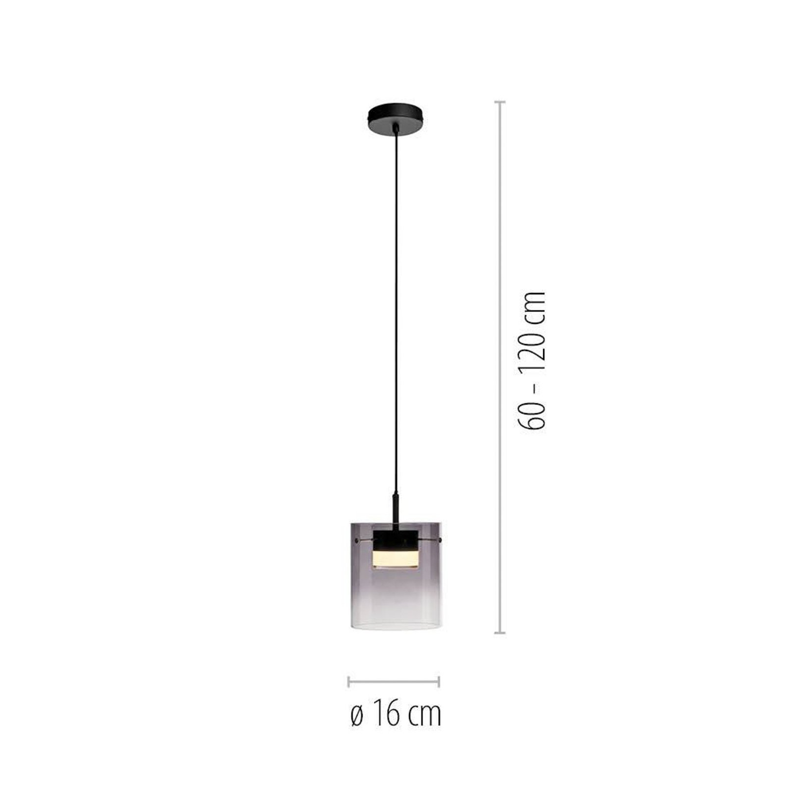JUST LIGHT. LED hanglamp Elio, rookglas, 1-lamp, zwart