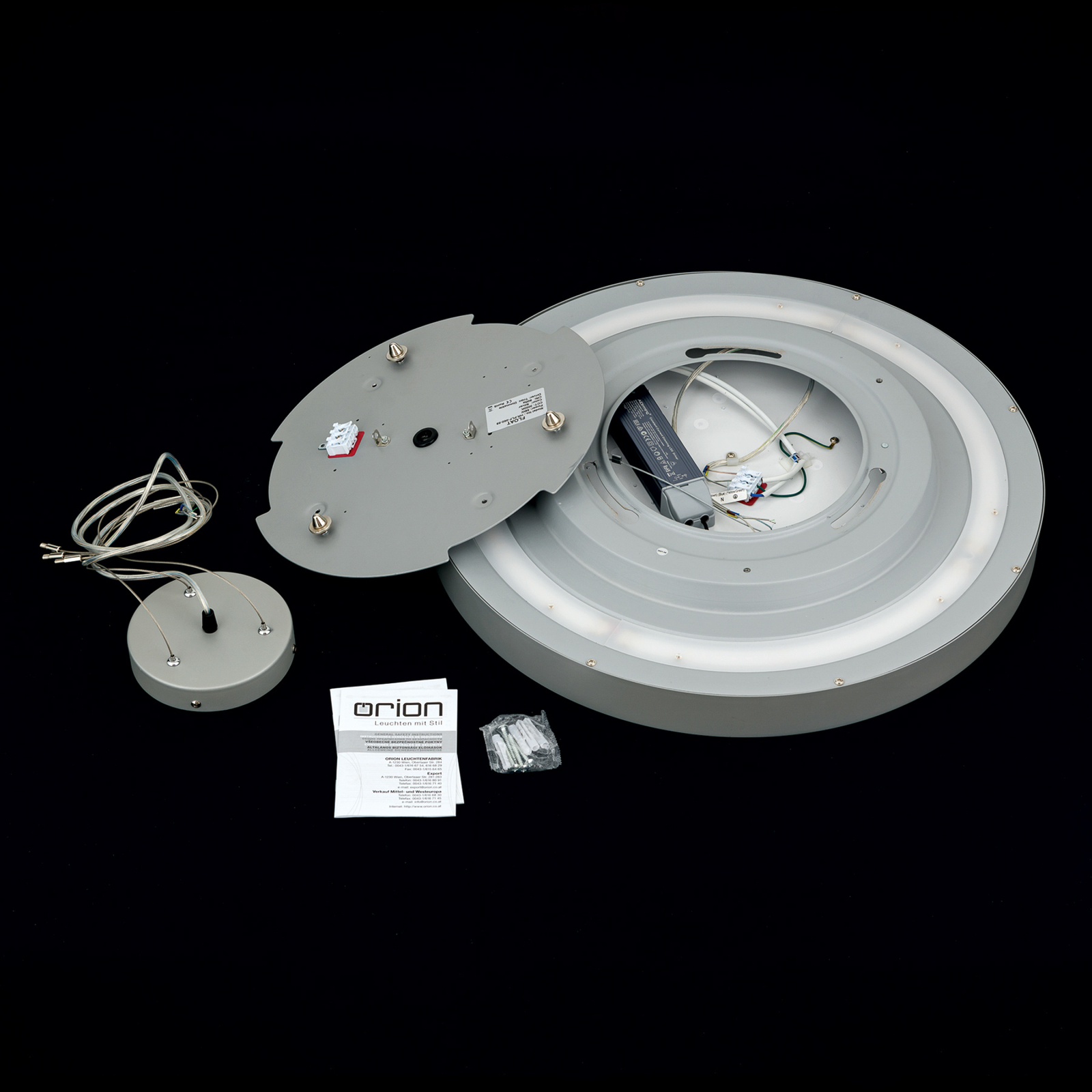 Space LED pendant light, dimmable, titanium, Ø 58 cm
