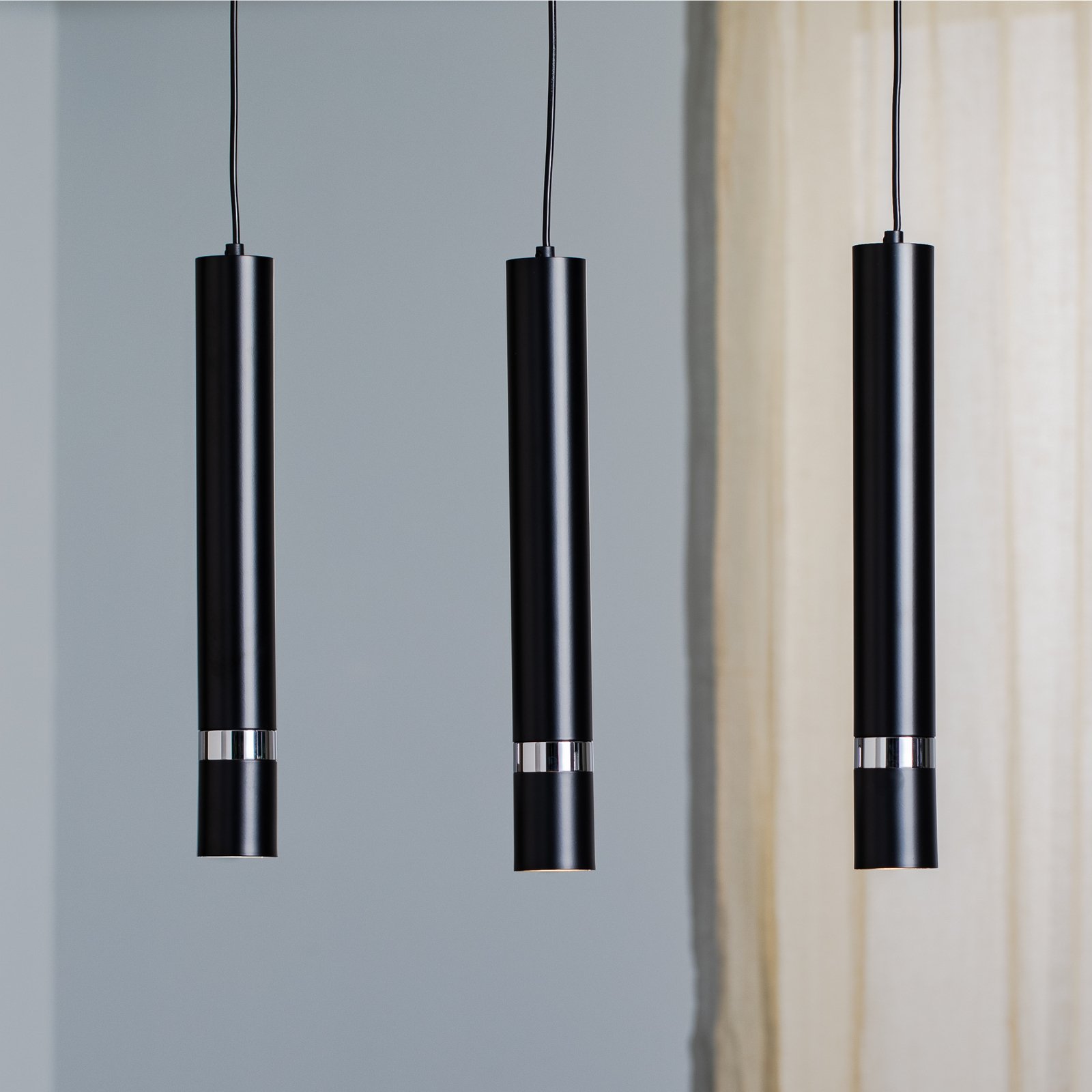 Hanglamp Rondo zwart/chroom 3-lamps lang