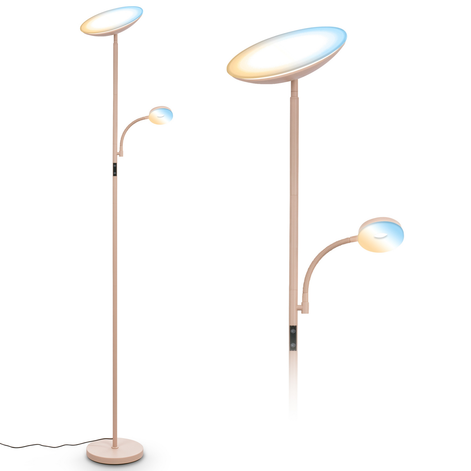 LED-Stehleuchte Sira, beige, CCT, Touchdimmer, Leselicht LED-Stehleuchte Sira, beige, CCT, Touchdimmer, Leselicht