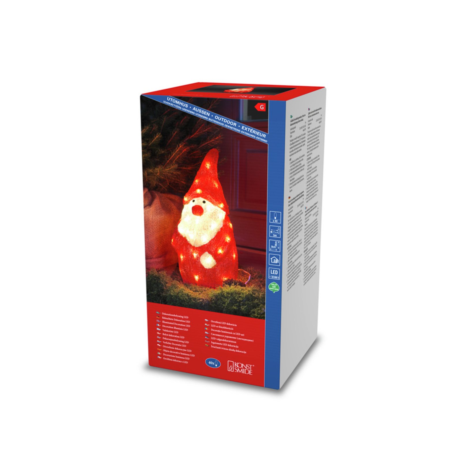 LED decoratie figuur kerstman rood IP44 h. 38 cm