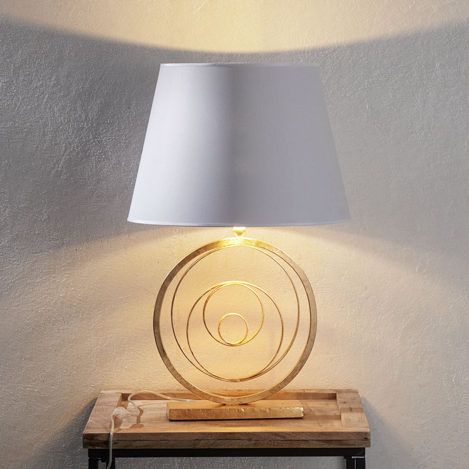 Ferro Luce Ring noble table light with golden base, for Living / Dining Room, metal, gold leaf, fabric, E27, 60 W, energy efficiency: A++, H: 75 cm