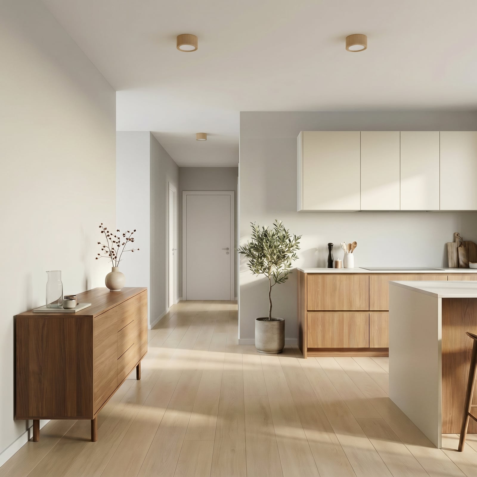 Reflektor sufitowy Eve, wysokość 4,5 cm, GX53, drewno