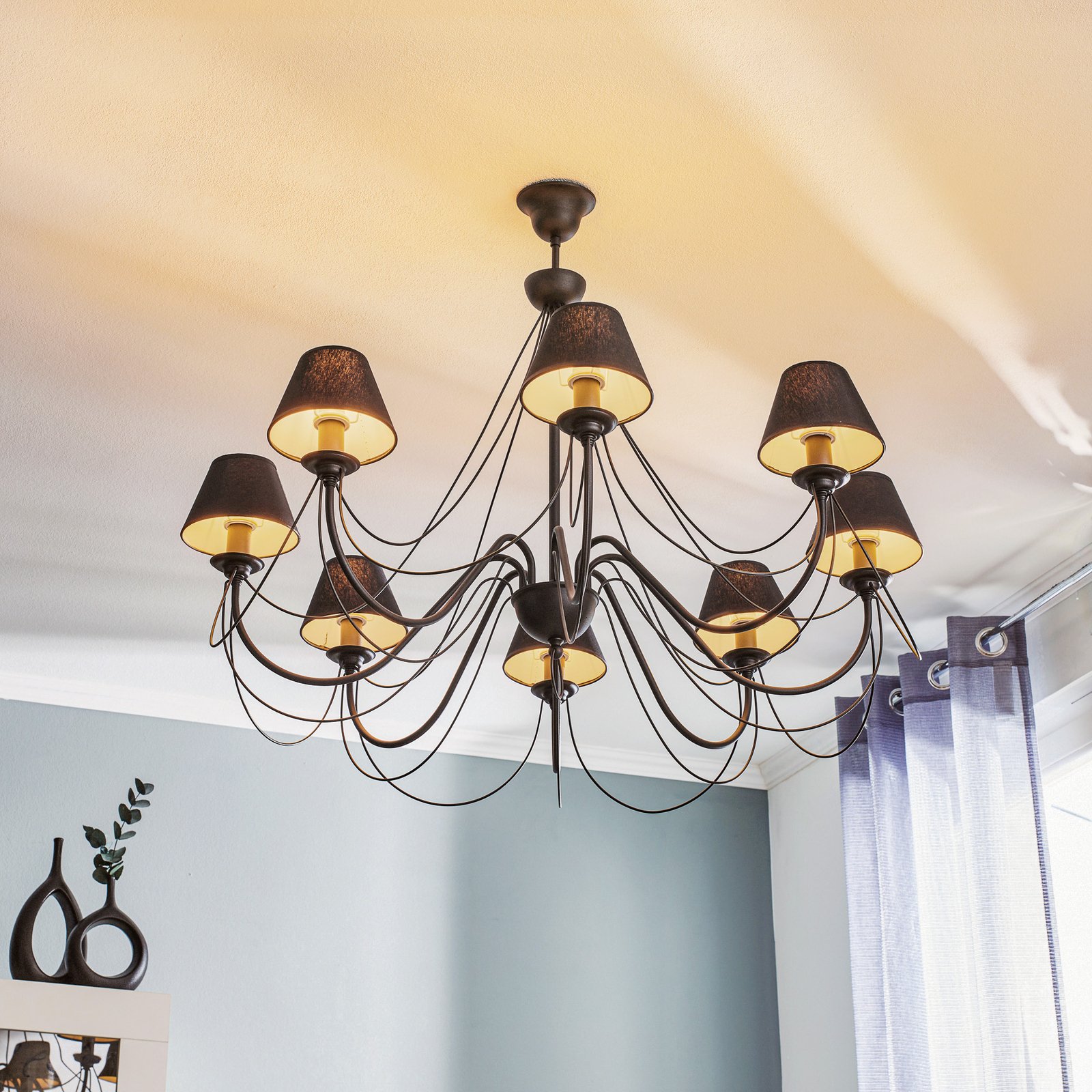 Black chandelier Bona with fabric lampshades