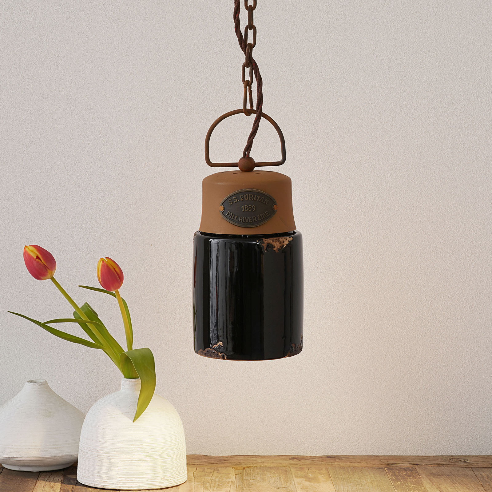 Lámpara colgante C1620, cerámica y metal, negro