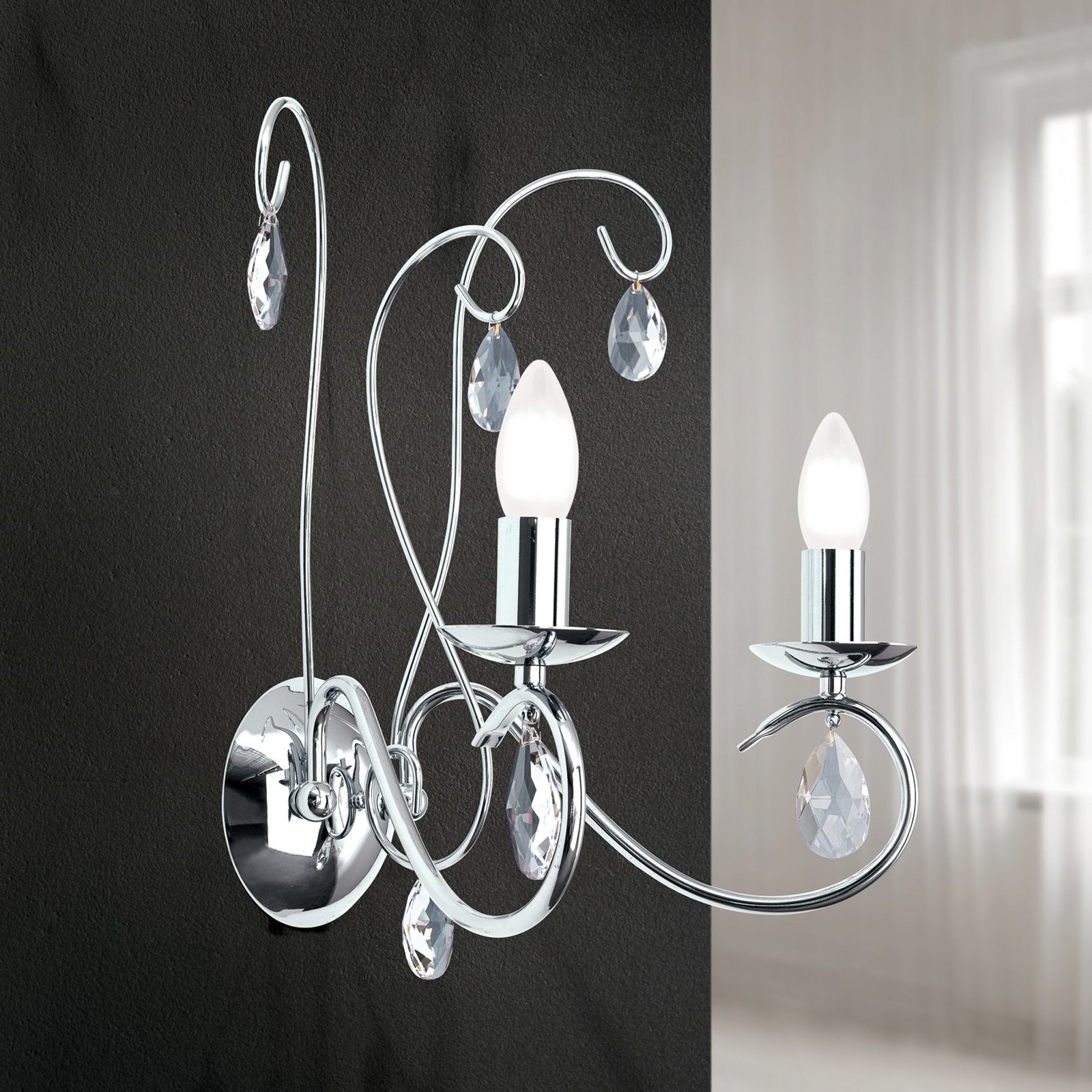 Aplique de pared Alessia 2 luces cristal cromo