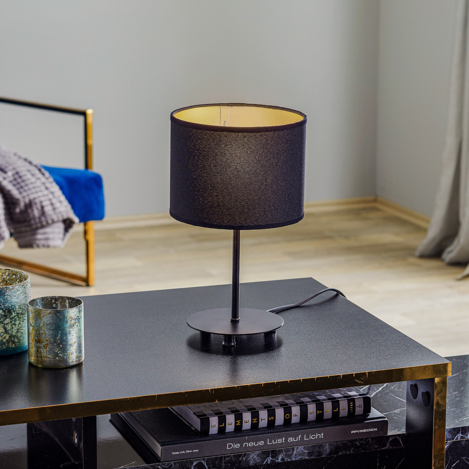 Lámpara de mesa Roller, negro/oro, altura 30 cm