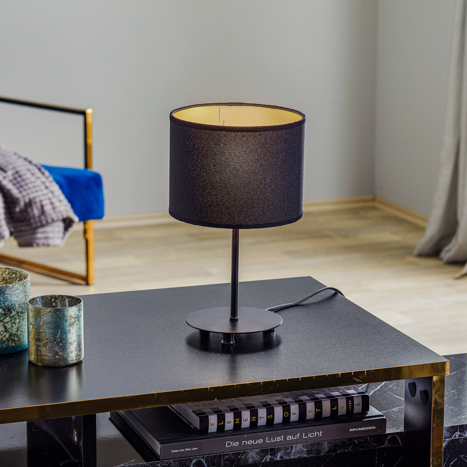 Roller table lamp black/gold, height 30 cm