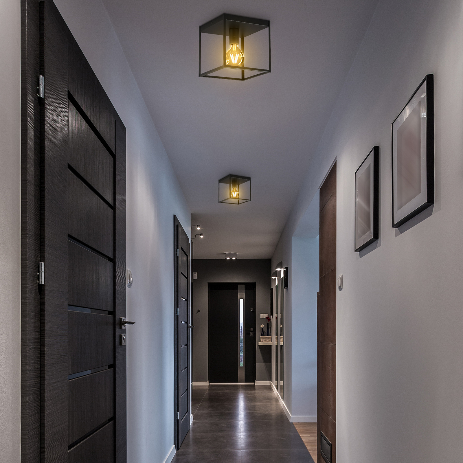 Plafondlamp Indu, zwart, hoekig, 1-lamp, E27 Plafondlamp Indu, zwart, hoekig, 1-lamp, E27