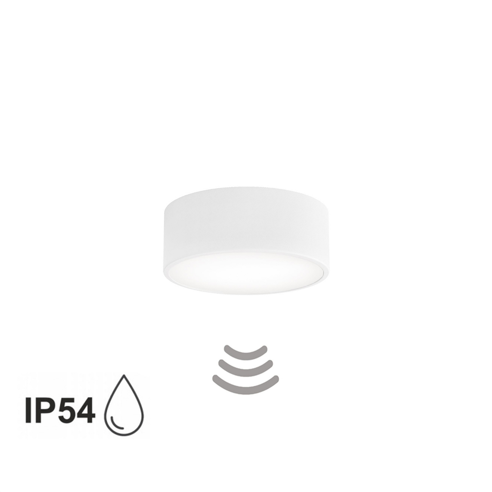 Deckenlampe Cleo 200, weiß, Sensor, IP54, Ø 20 cm, Metall