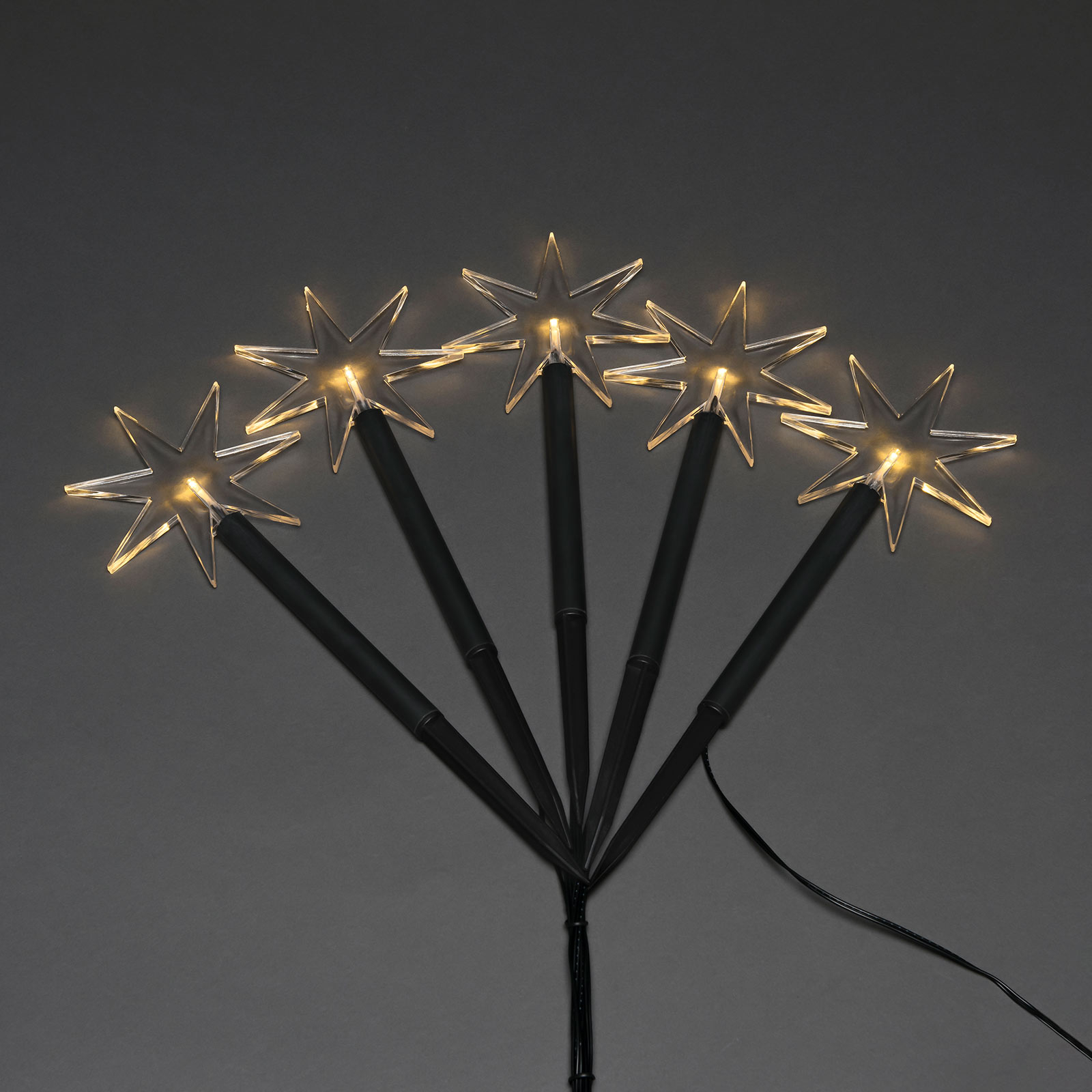 Estrela LED para decoração exterior, 5 luzes, com espigão de chão