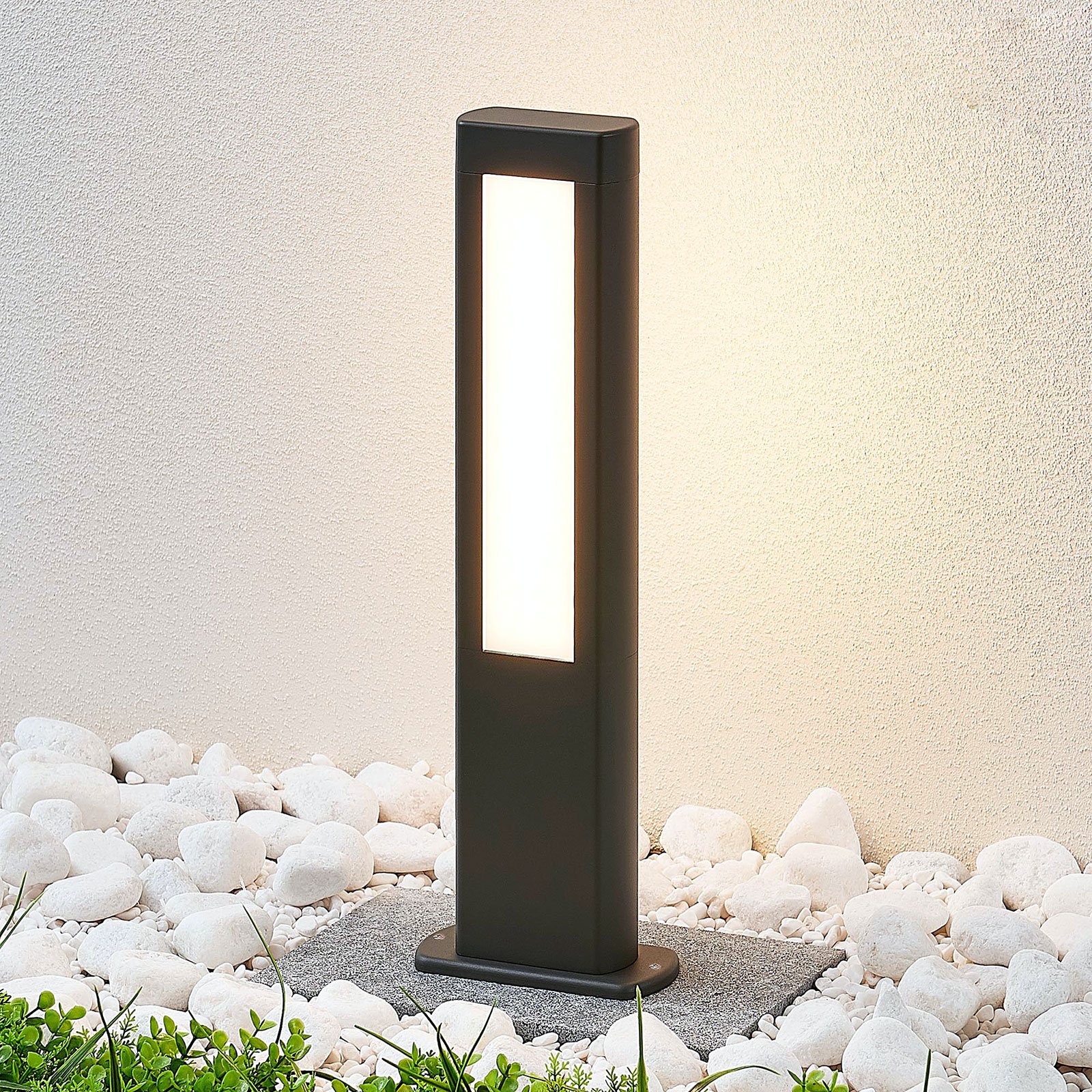 Mhairi LED pillar lamp, angular, dark grey, 50 cm