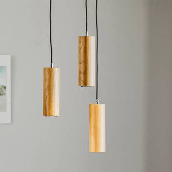 LED hanglamp Pipe van eikenhout, 3-lamps