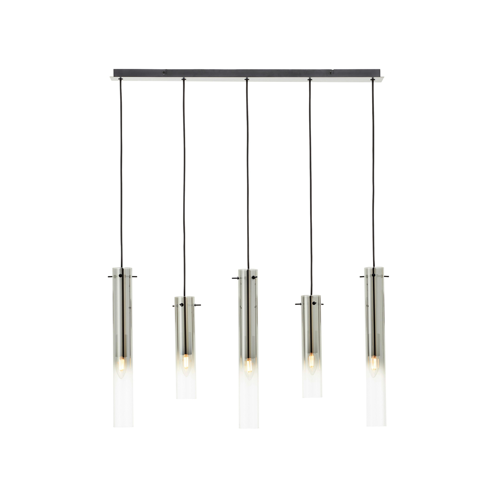 Hanglamp Glasini, lengte 95 cm, rookgrijs, 5-lamps, glas