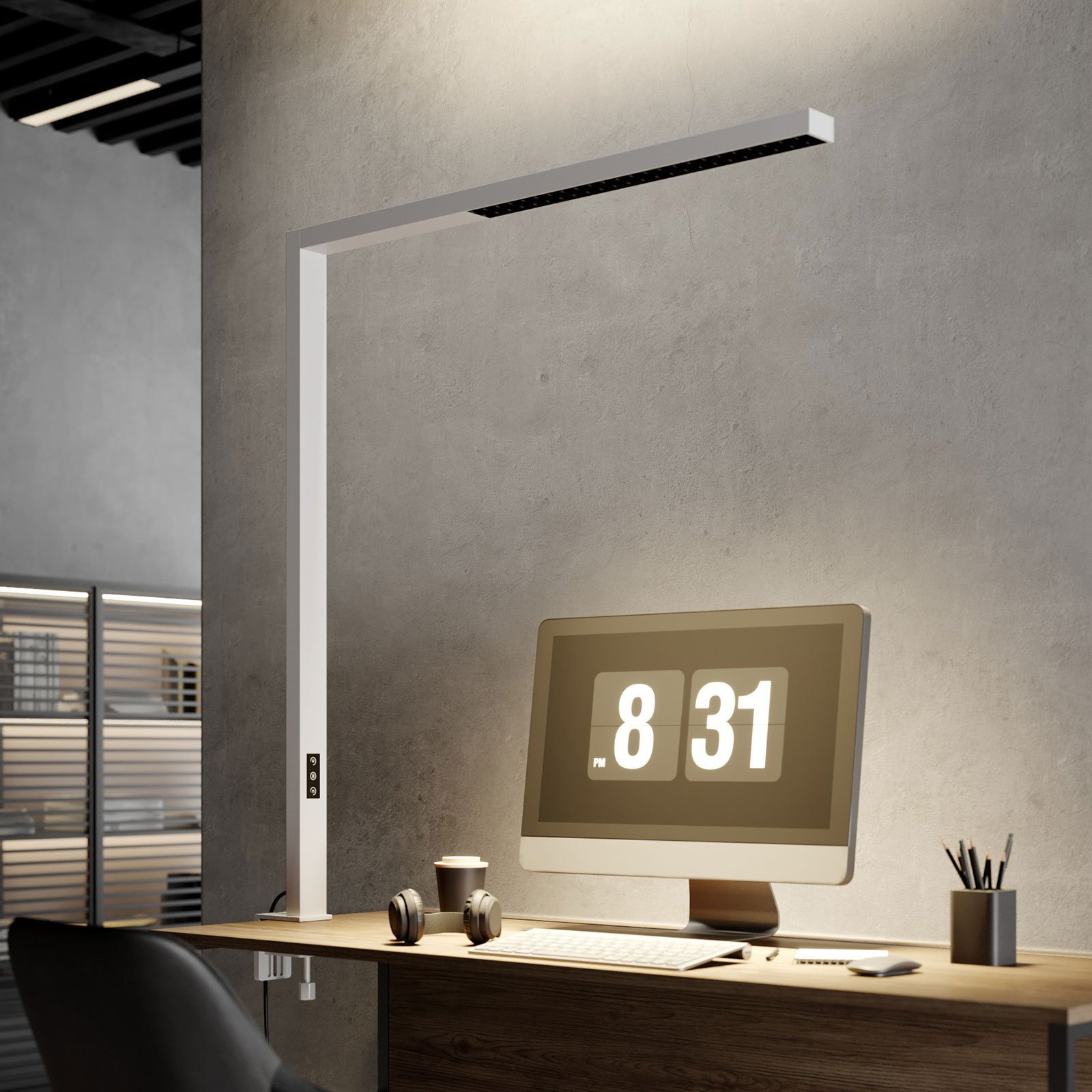 Arcchio Jolinda LED-klemmelampe til kontor, hvit