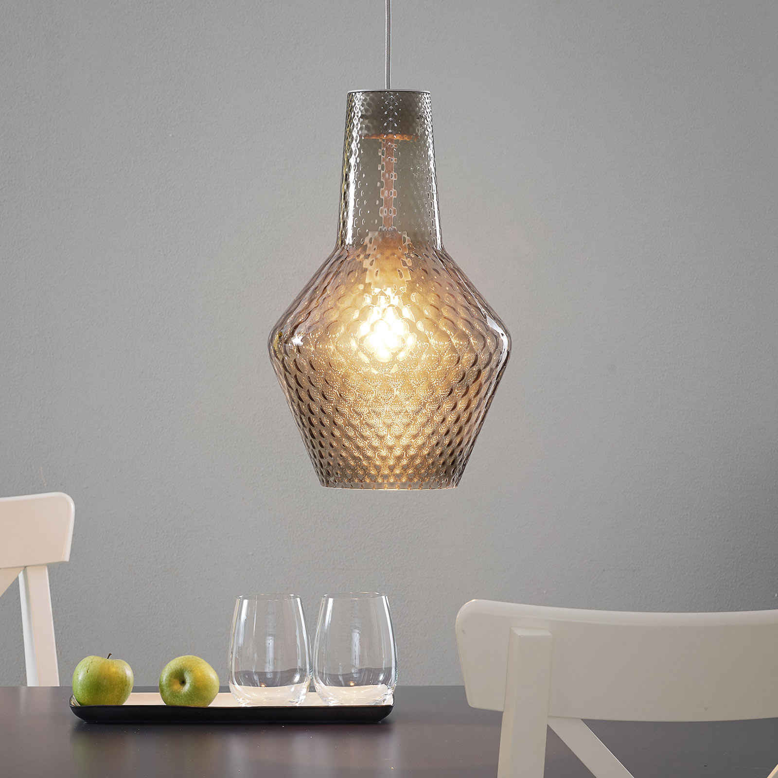 Ailati Beautiful glass hanging light Romeo in grey, for Living / Dining Room, blown glass, E27, 70 W, energy efficiency: A++, H: 40 cm