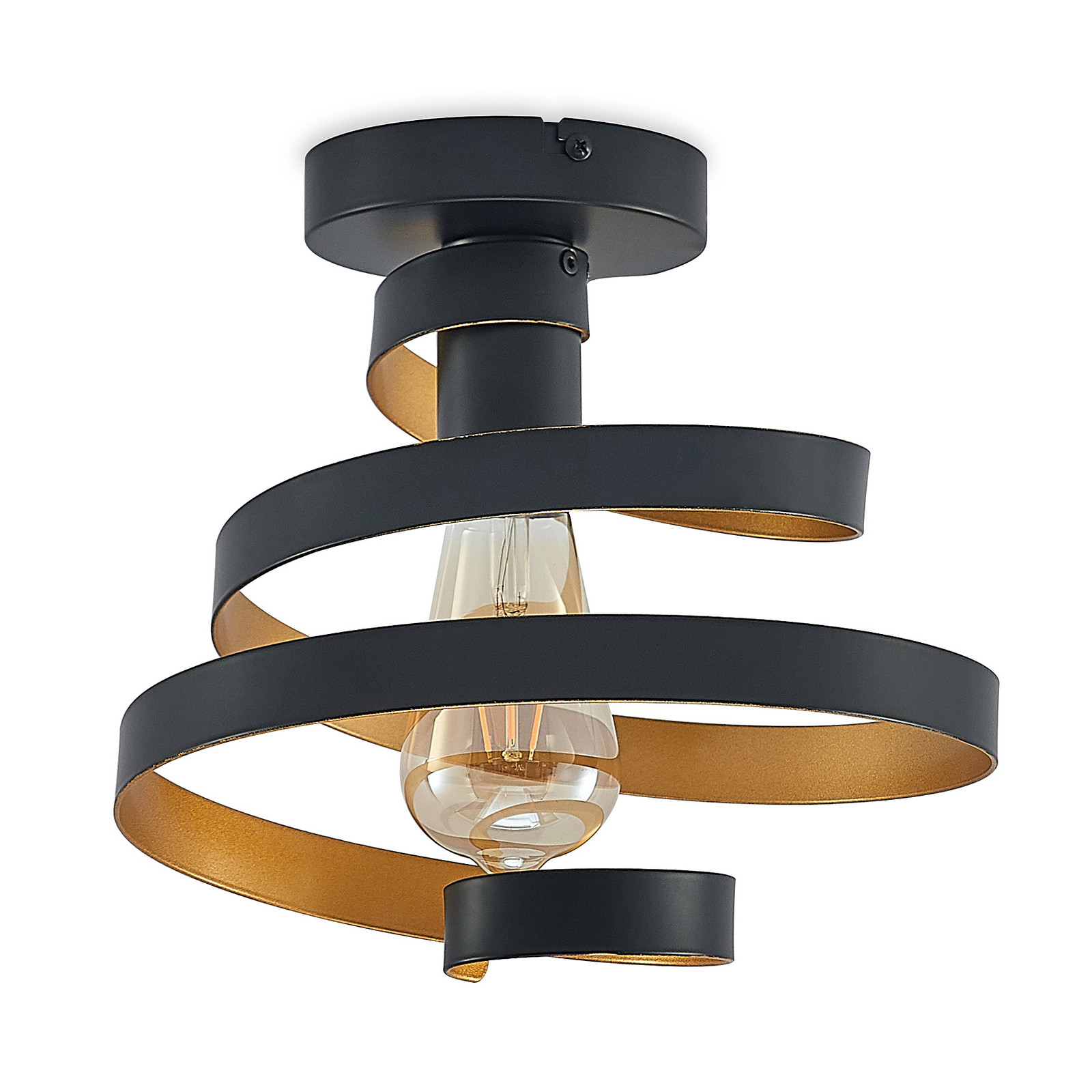 Lindby Colten taklampe, spiral, svart-gull