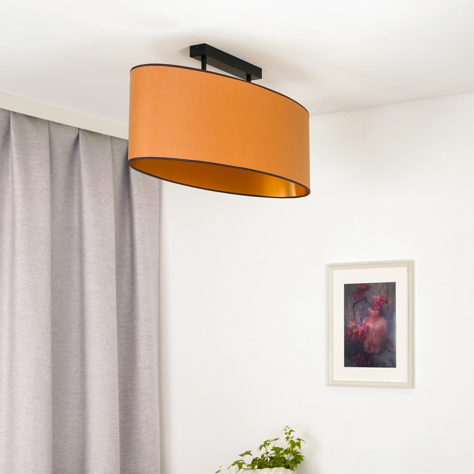Envostar stropna svetilka Idun, rjava, imitacija veganskega usnja, 80 cm