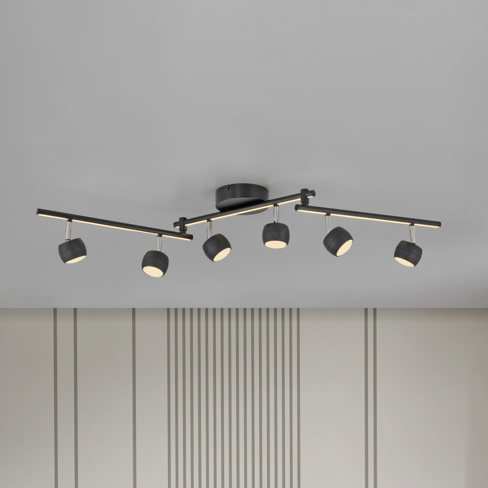 JUST LIGHT. LED-kattospotti Jarik, 6-lamppuinen, musta, 3 000 K