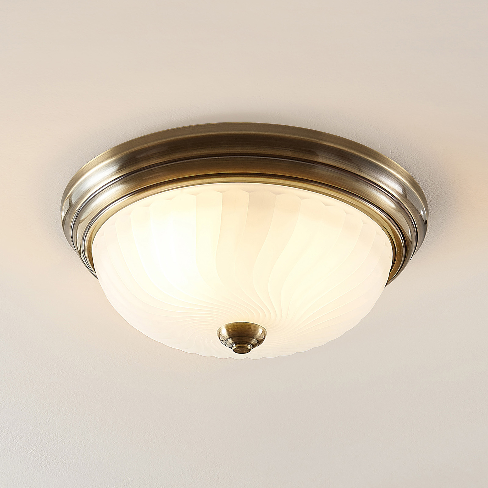 Lindby Pakka ceiling light, satin nickel, for Living / Dining Room, iron, glass, E27, 60 W, energy efficiency: A++, H: 12.2 cm