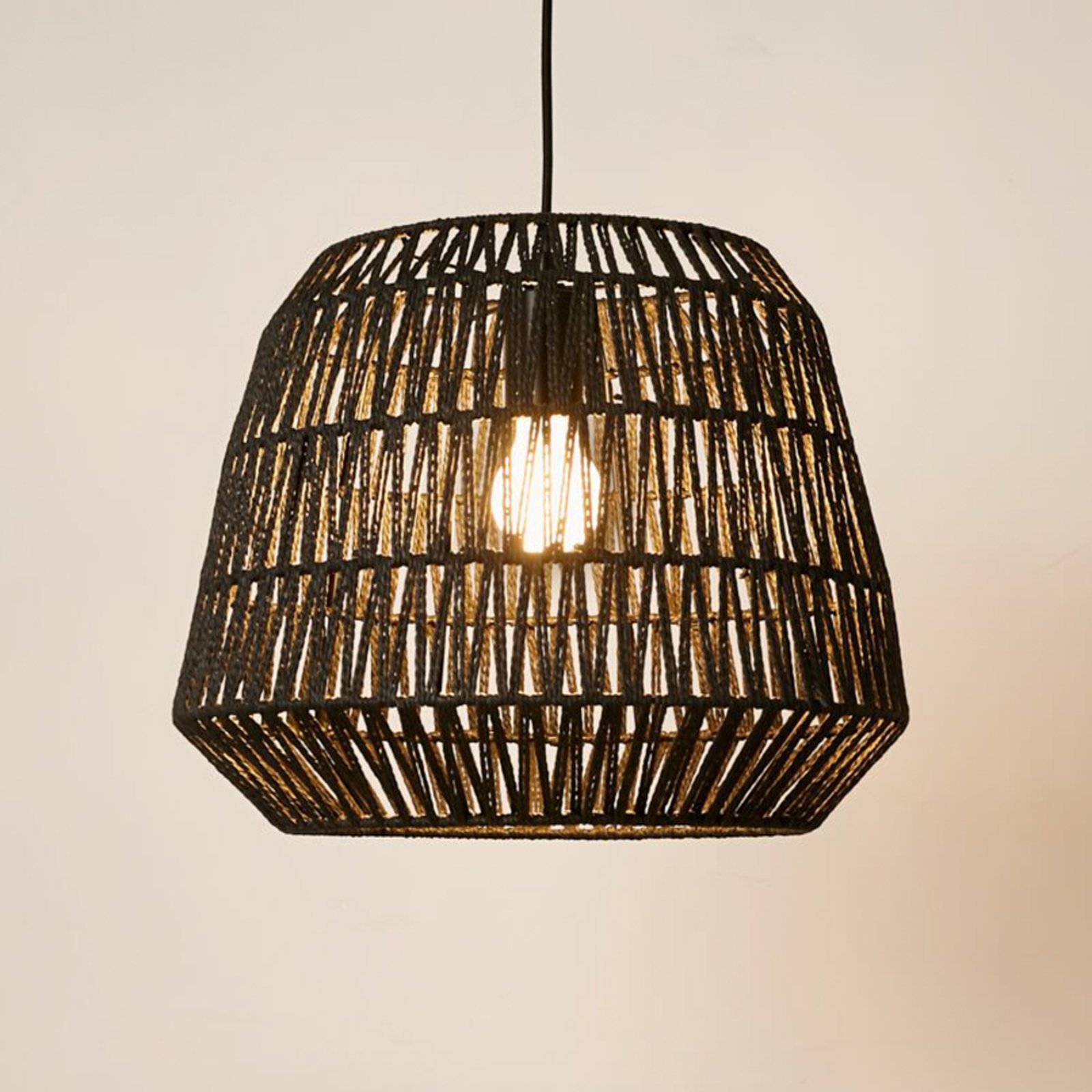 Pauleen Timber Pearl hanging light, mesh lampshade
