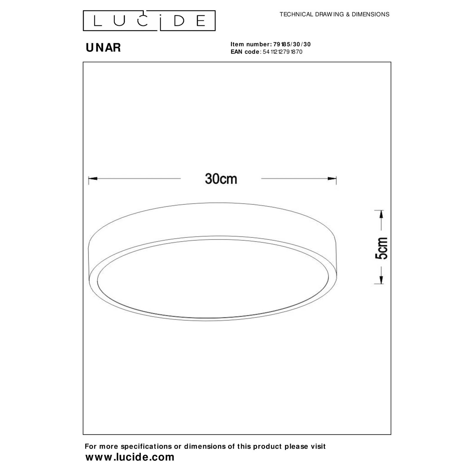 Lucide Plafonnier LED Unar dimmable 3 niveaux Ø 30 cm