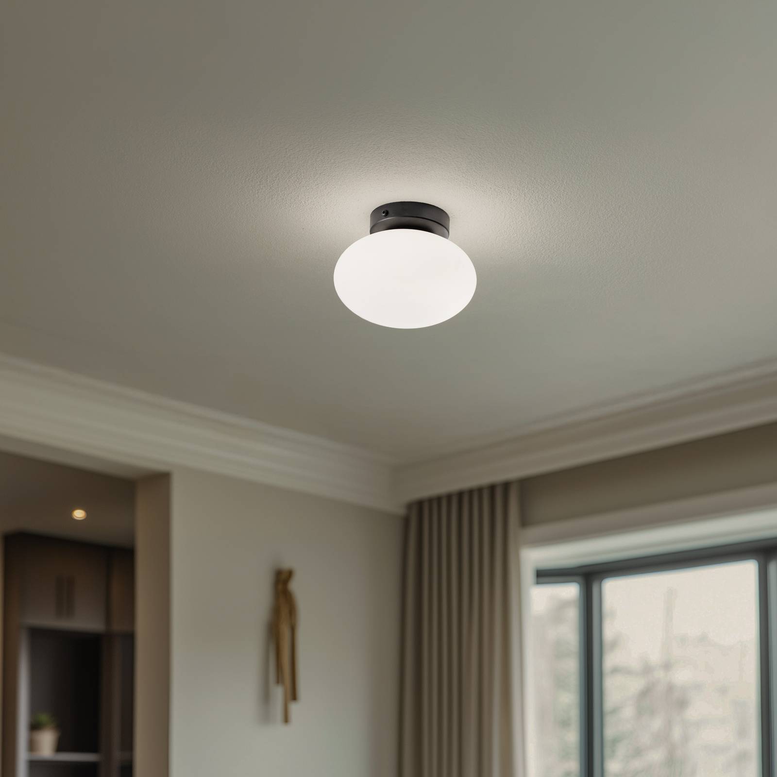 Deckenlampe Ufo, schwarz/weiß, Ø 18 cm, Glas, G9 günstig online kaufen