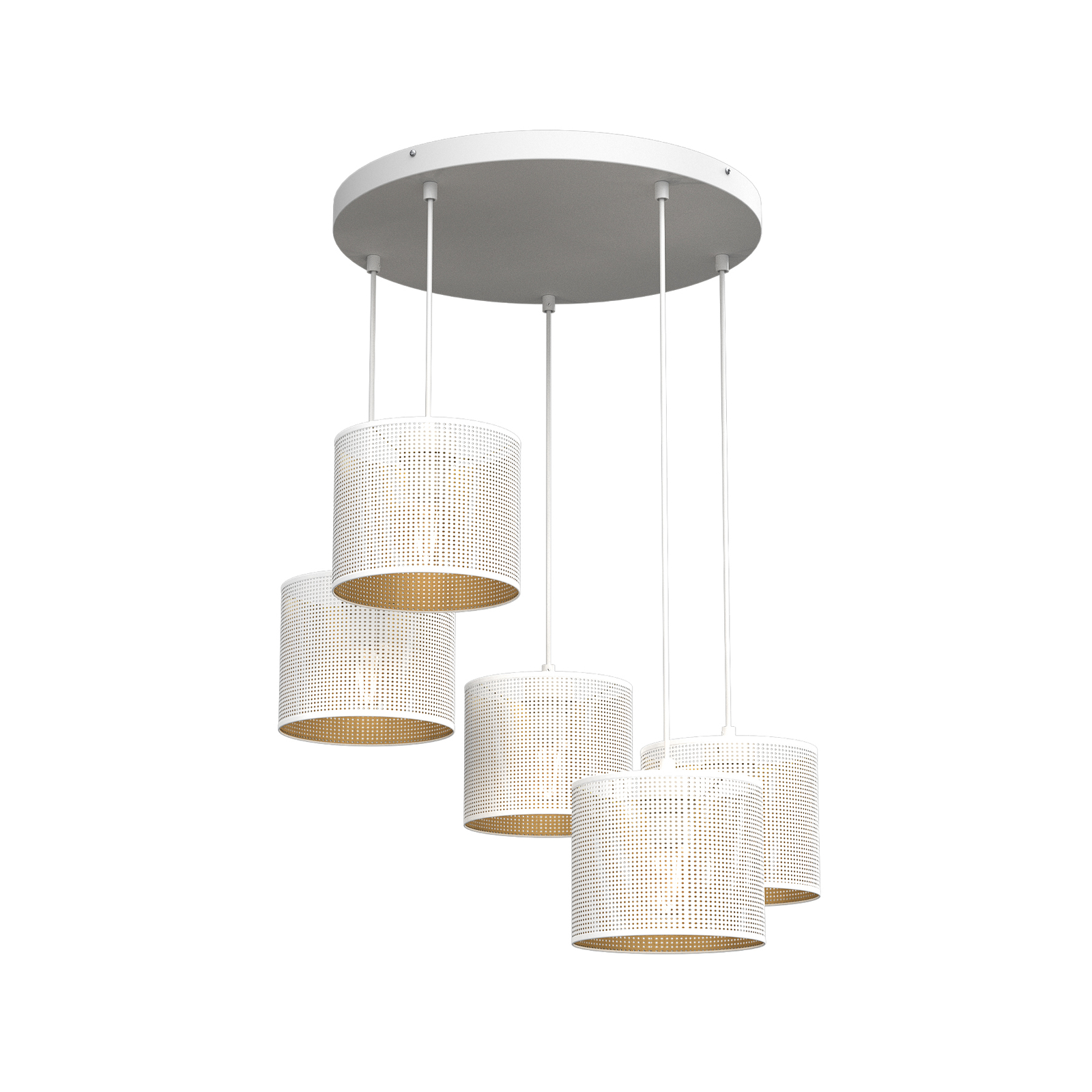 Lámpara colgante Jovin 5 luces redondo, blanco/oro
