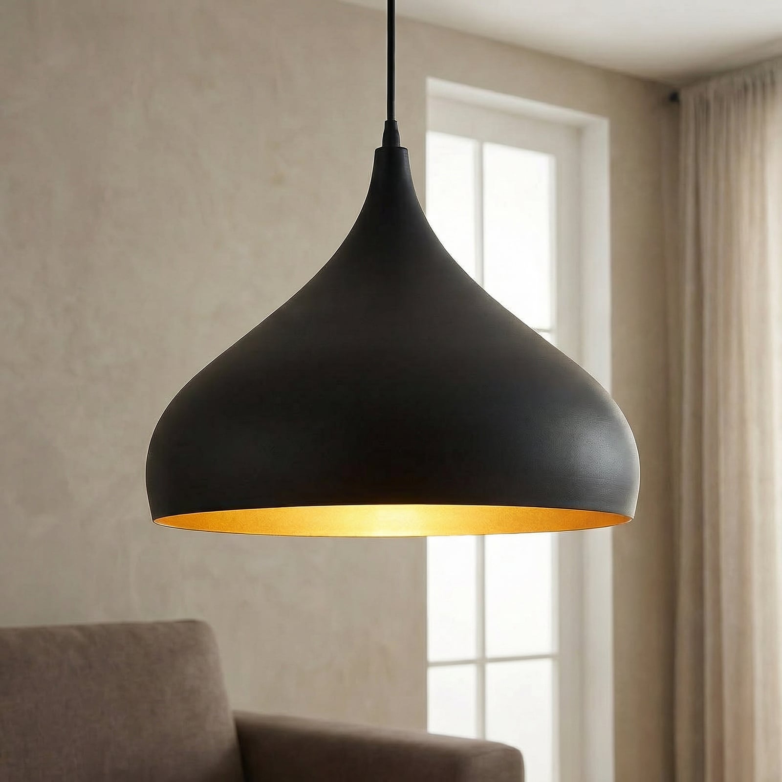 Lámpara colgante Ritana de Lindby, negro y dorado, metal, Ø 31 cm, E27