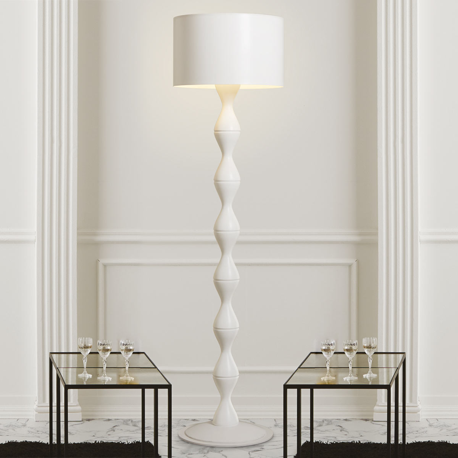 Gibas White designer floor lamp Sara, for Living / Dining Room, metal, E27, 60 W, energy efficiency: A++, H: 170 cm
