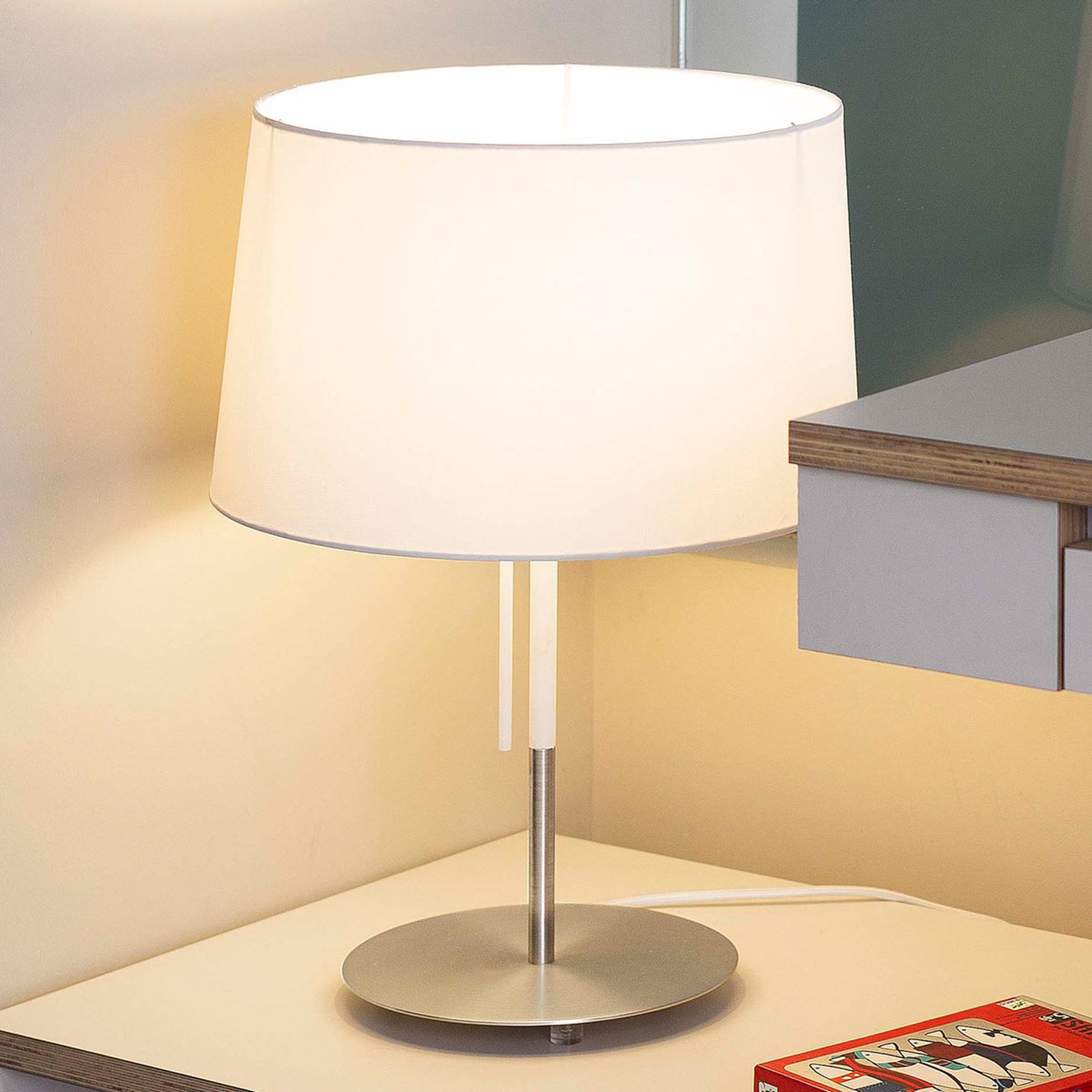 FARO BARCELONA Volta fabric table lamp in white, for Living / Dining Room, metal, fabric, E27, 60 W, energy efficiency: A++, H: 45 cm