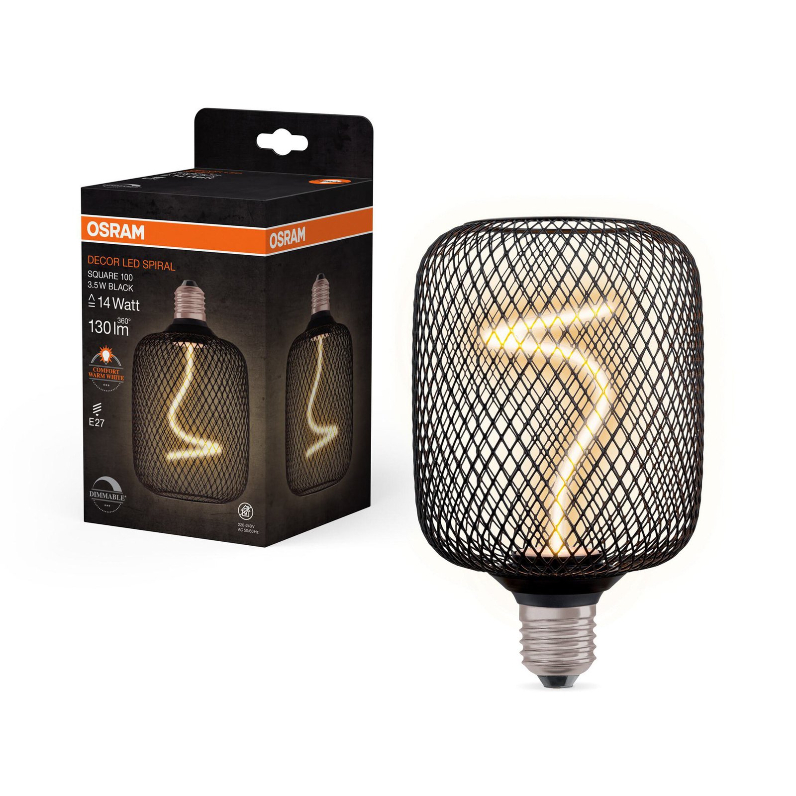 OSRAM Decor LED spirál izzószál négyzet E27 3,5W fekete 818