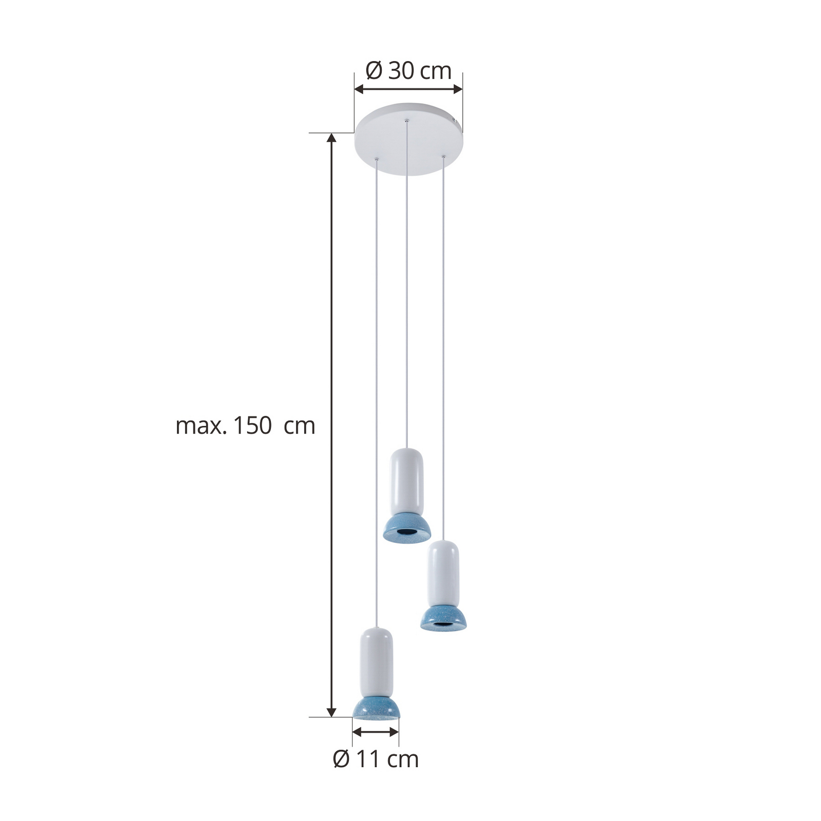Lindby pendel Kerimi, creme/blå, 3-lys, rund