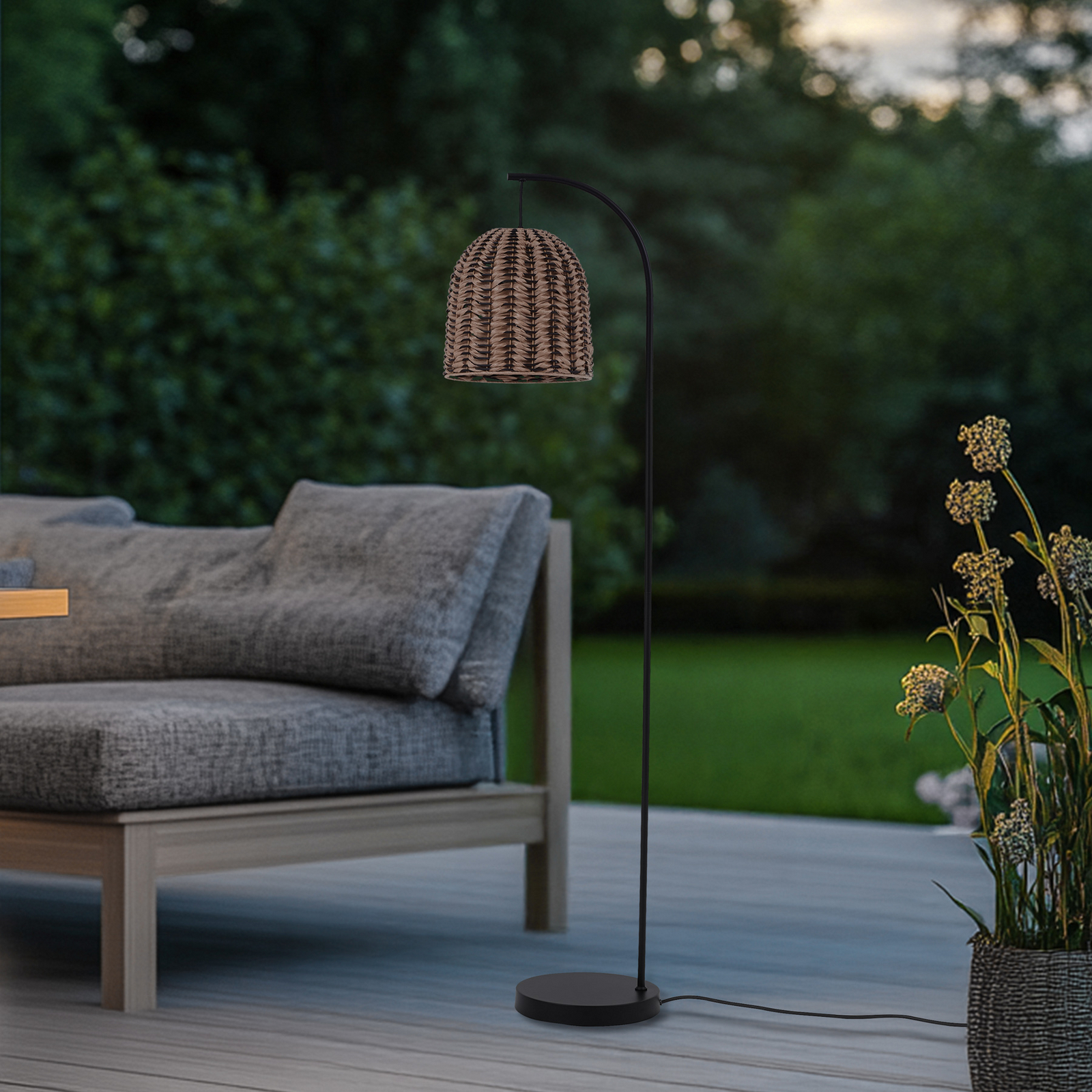 Lindby Taryn outdoor floor lamp, brown, plastic, IP44 172 cm