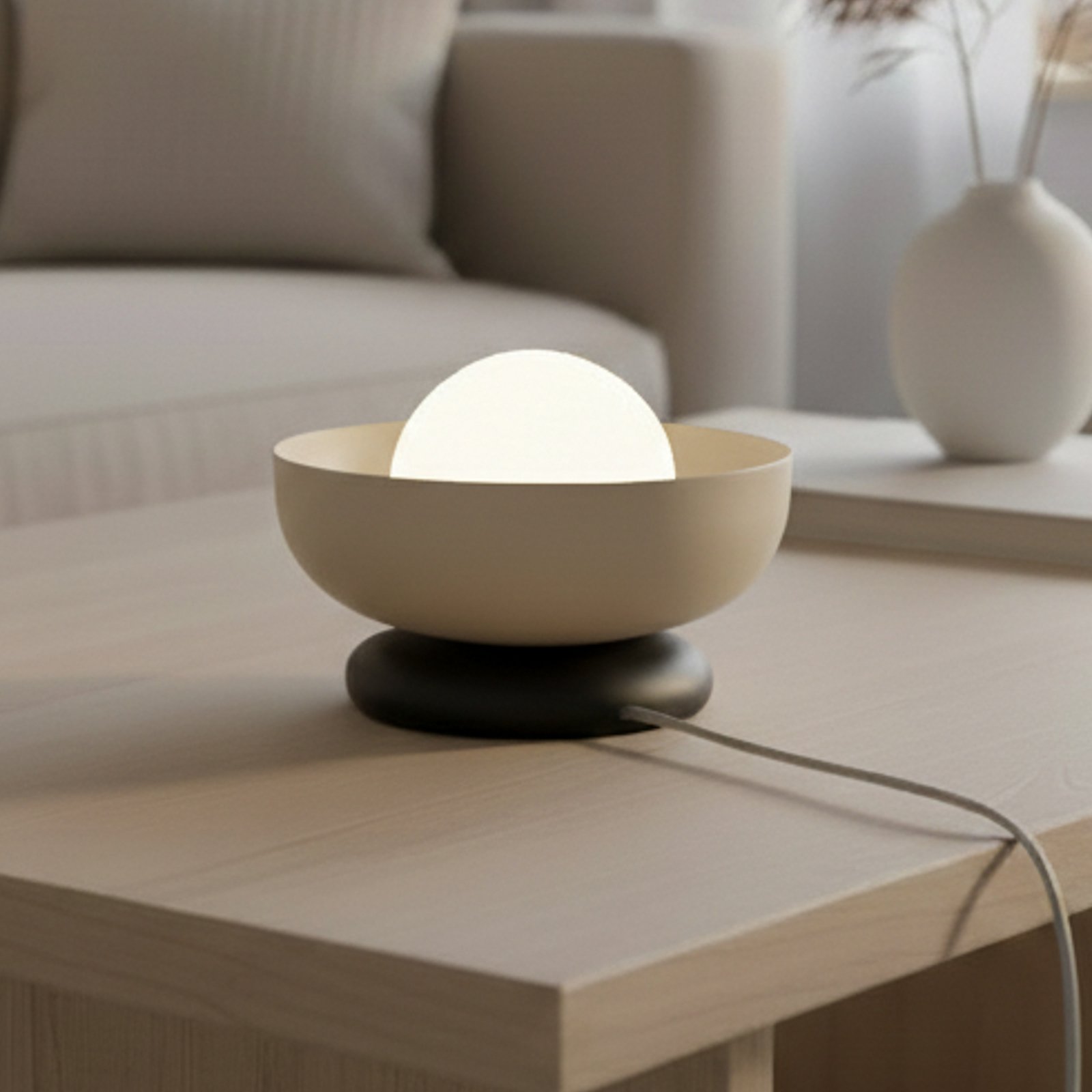 Lámpara de mesa Ozzy LN1, beige, acero/vidrio, altura 13 cm, G9