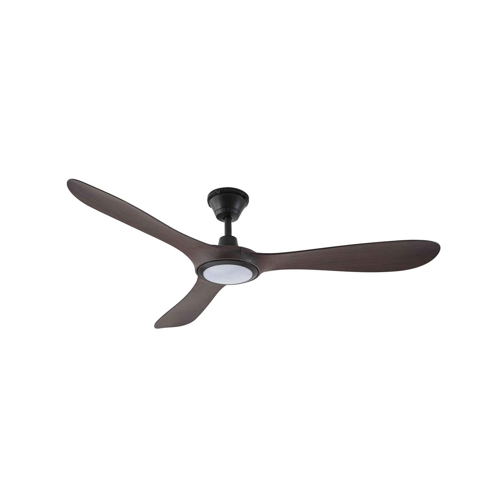 Lucande Winrod LED ceiling fan, dark wood, IP66, dimmable